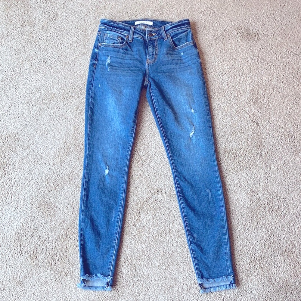 Eunina Jude Mid Rise Skinny Ankle Jeans Raw Hem Distressed